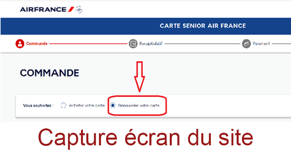 Renouvèlement de la carte Senior Air France en ligne.